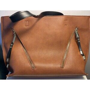 Steve Madden Queenie Brown Leather Tote Slant Zip Pockets